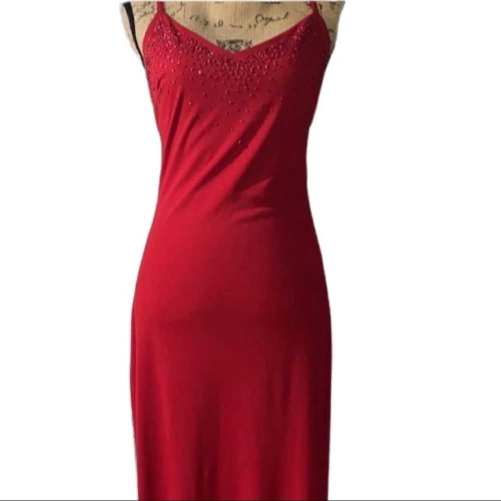 Fanny USA Long Beaded Cut Out Back Red Evening Dress Women size XL